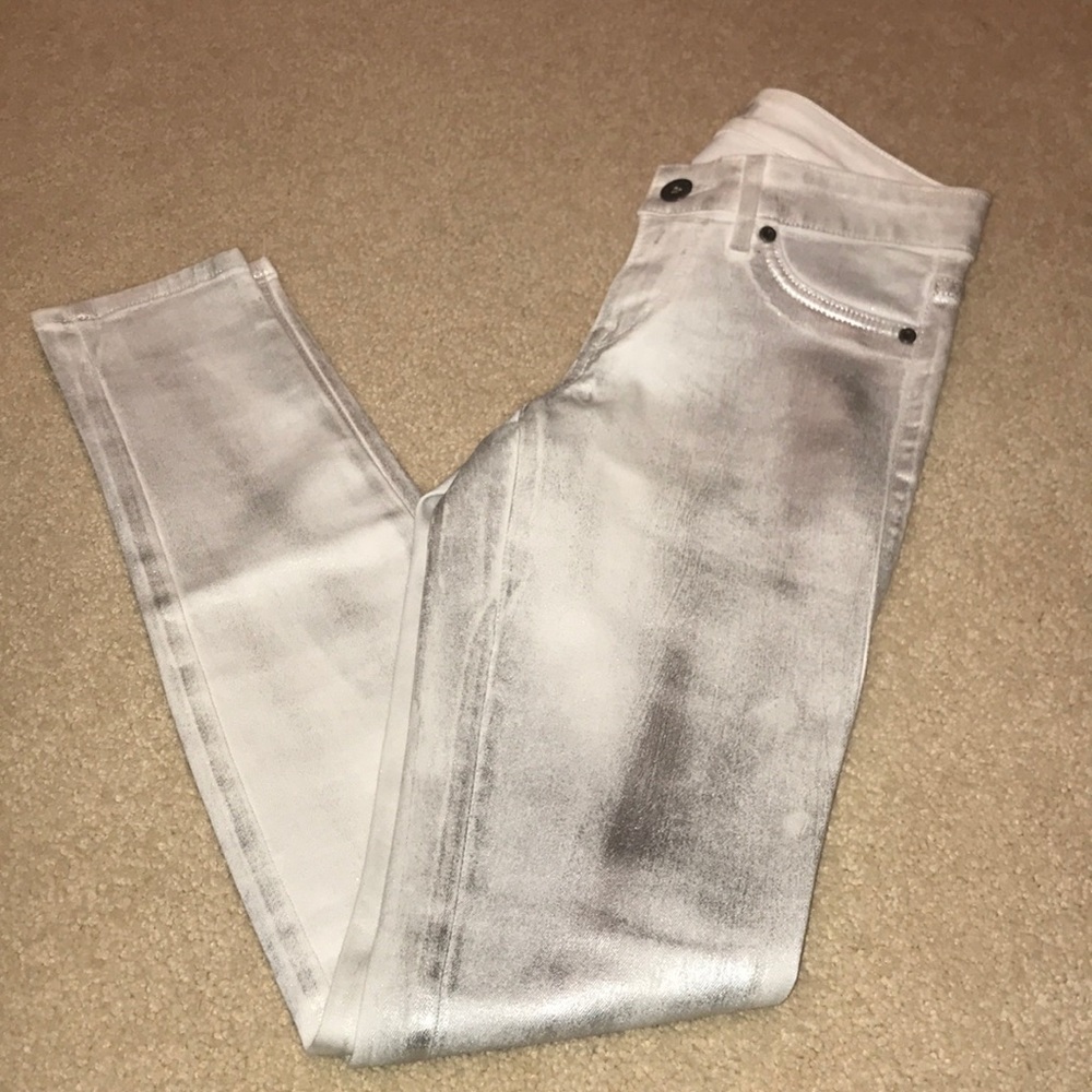 Rich & Skinny white/silver metallic skinny jeans